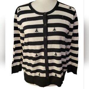 ANN TAYLOR EMBELLISHED STRIPED CARDIGAN SWEATER